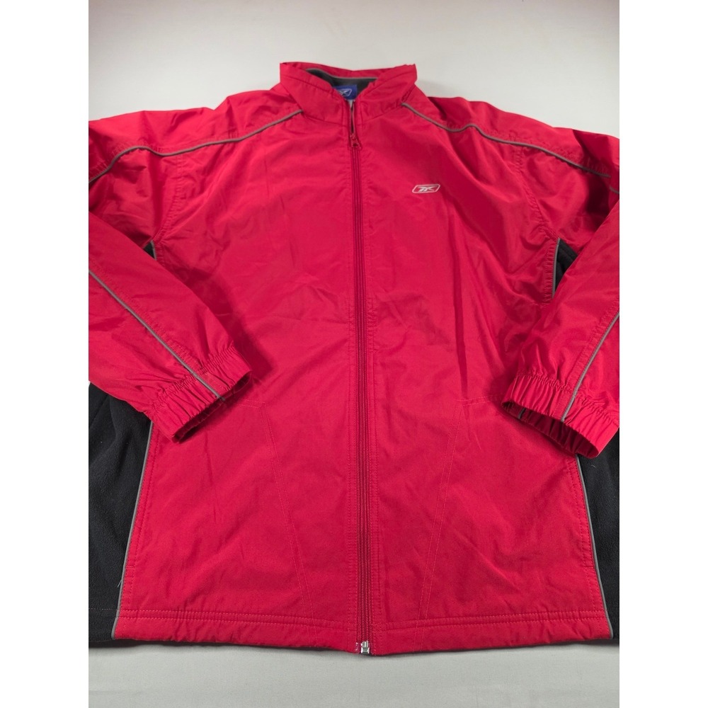 Reebok Mens Full Zip Track Jacket Red Black Fleece Trim Reflective Large